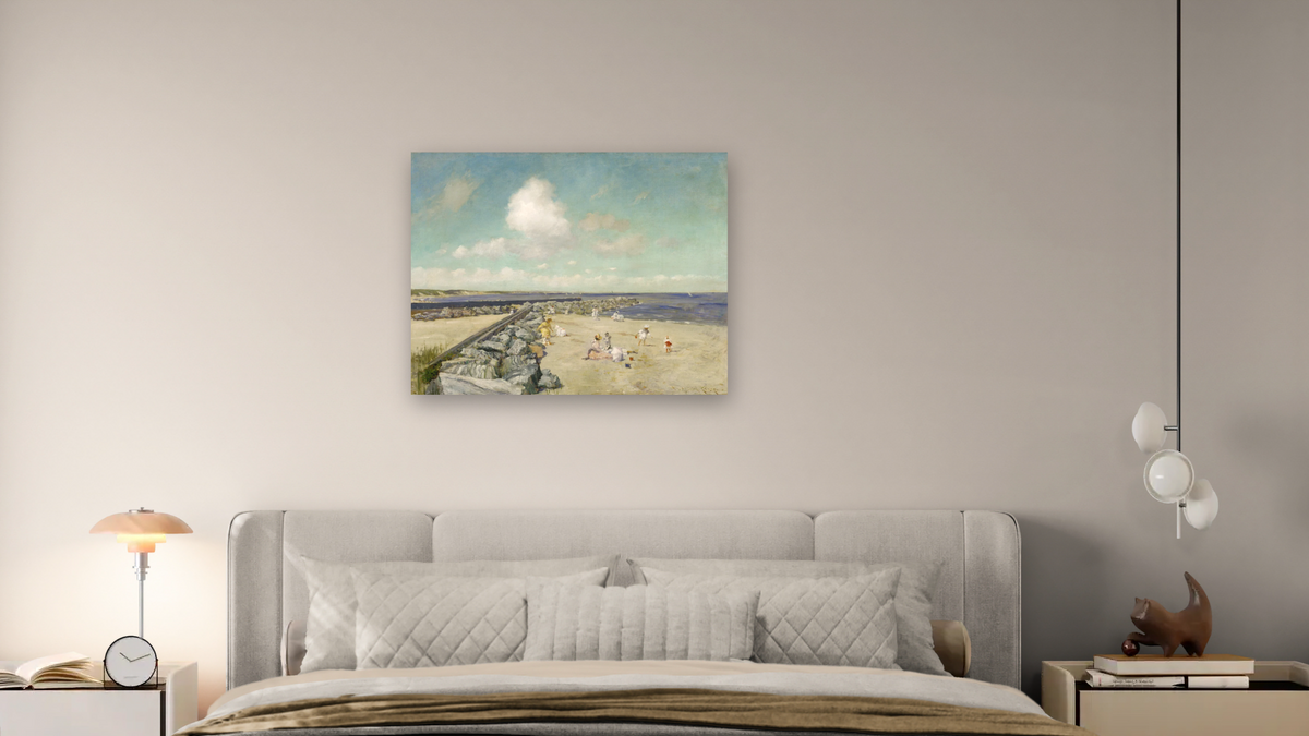 Morning at Breakwater, Shinnecock by William Merritt Chase, shown at 32 × 40 in (81.3 × 101.6 cm) as gallery-wrapped canvas, bedroom