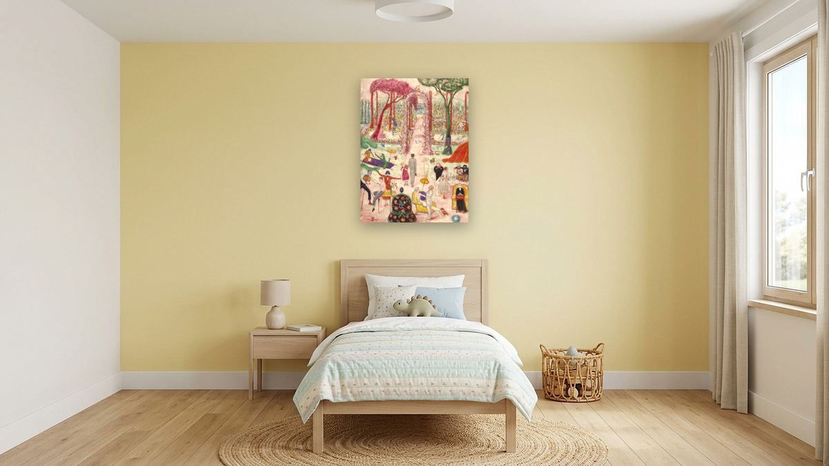 Sunday Afternoon in the Country by Florine Stettheimer, shown at 30 × 40 in (76.2 × 101.6 cm) as gallery-wrapped canvas, kids' room