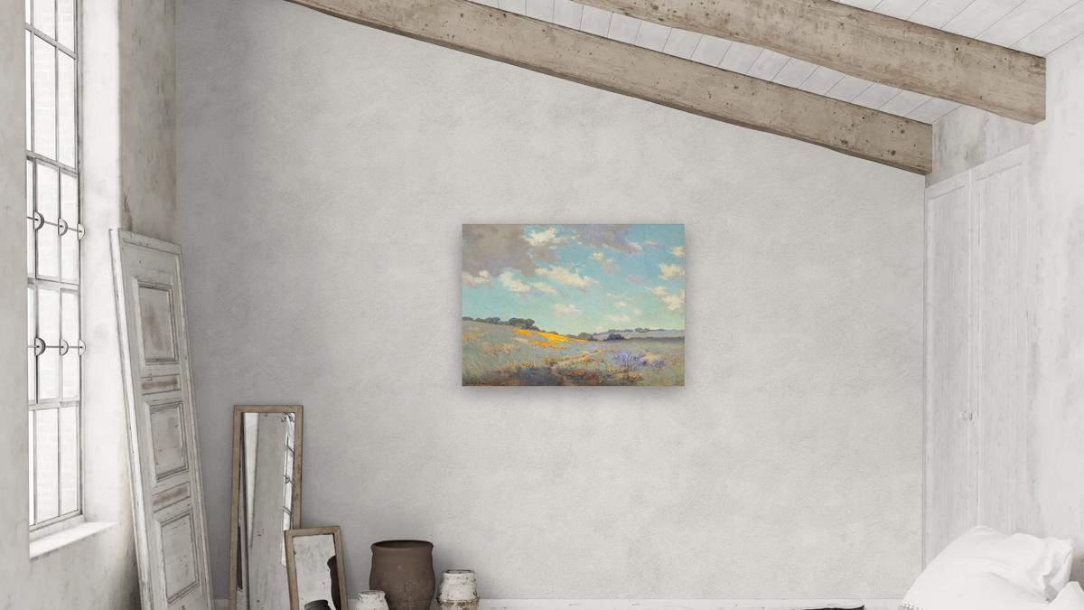 Patch of Poppies by Granville Seymour Redmond, shown at 30 × 40 in (76.2 × 101.6 cm) as gallery-wrapped canvas, bedroom