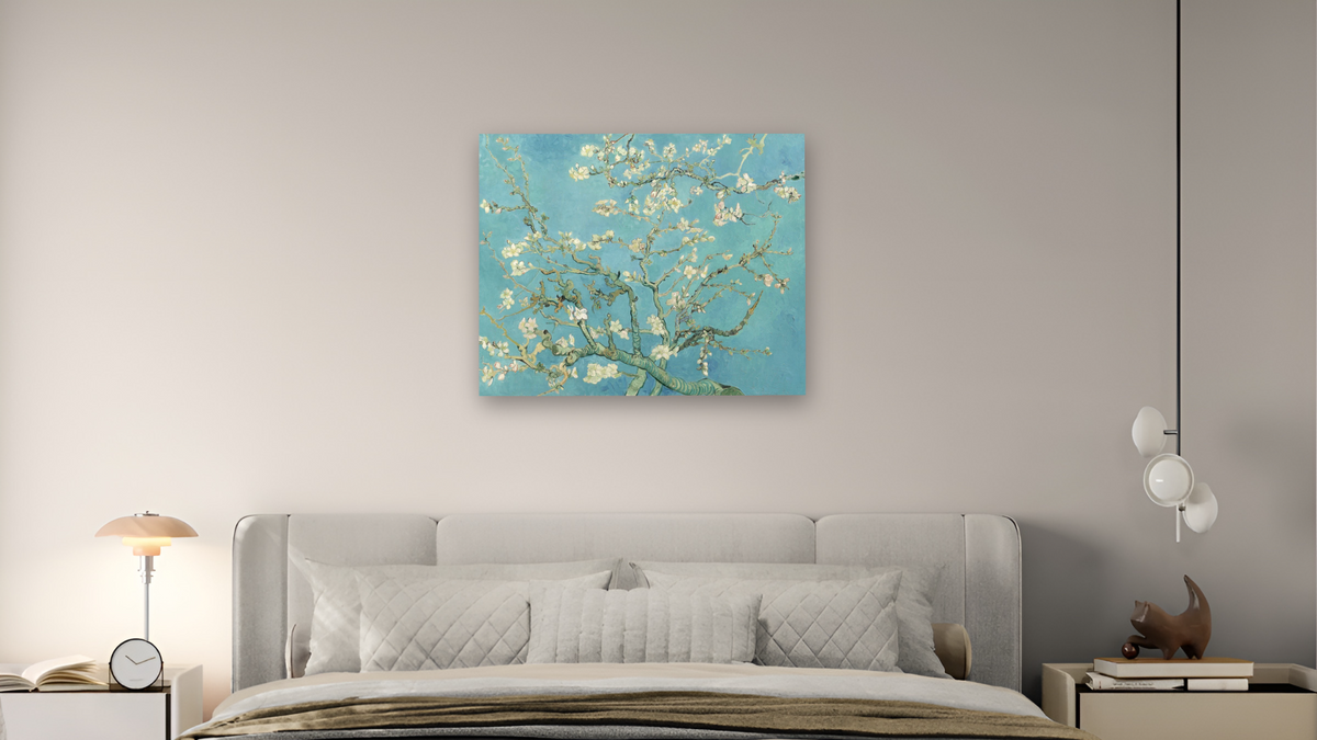 Almond Blossom by Vincent van Gogh, shown at 32 × 40 in (81.3 × 101.6 cm) as gallery-wrapped canvas, bedroom