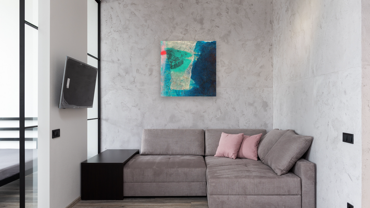 No. 109 by Michelle Oppenheimer, shown at 32 × 32 in (81.3 × 81.3 cm) as gallery-wrapped canvas, media room