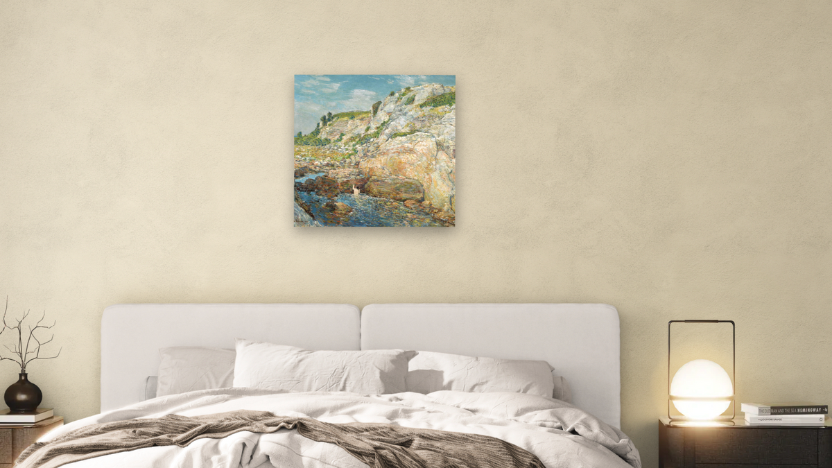 Northeast Gorge at Appledore by Childe Hassam, shown at 32 × 32 in (81.3 × 81.3 cm) as gallery-wrapped canvas, bedroom