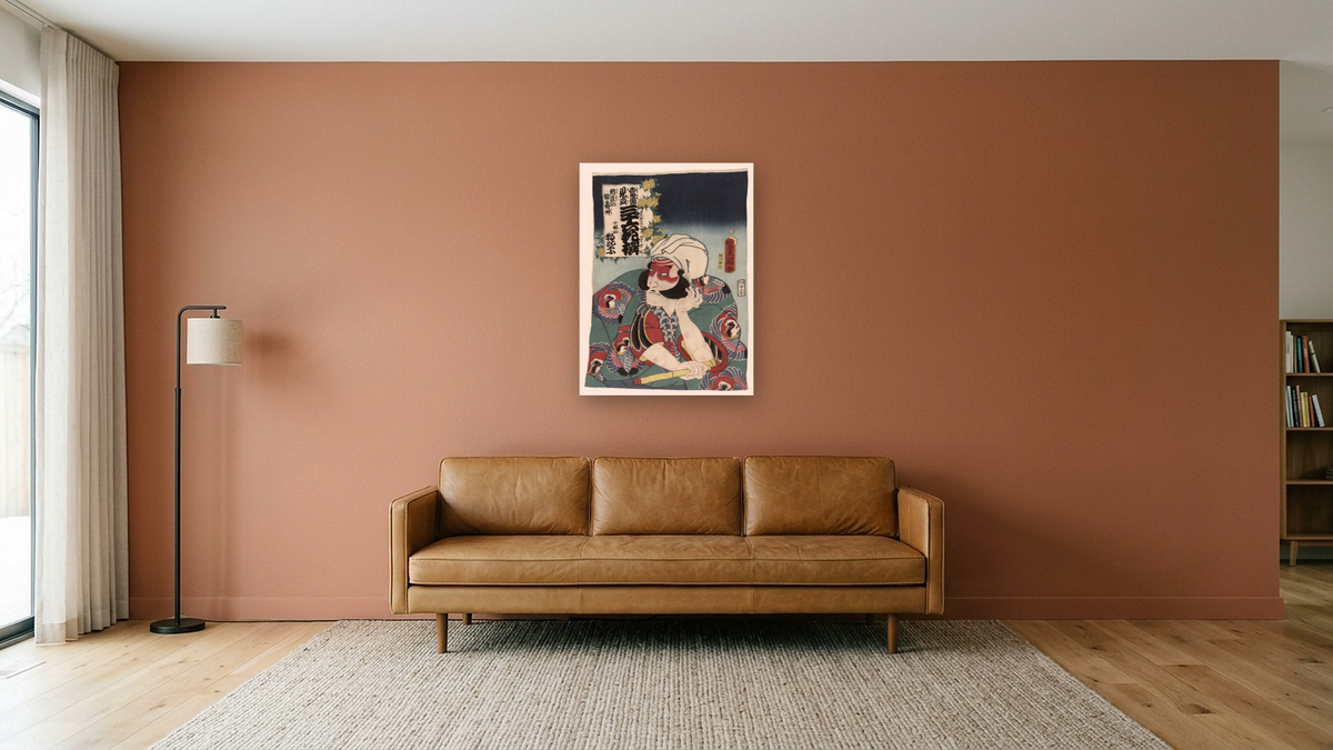 Kobayashi no Asahina by Utagawa Toyokuni, shown at 30 × 40 in (76.2 × 101.6 cm) as gallery-wrapped canvas, media room