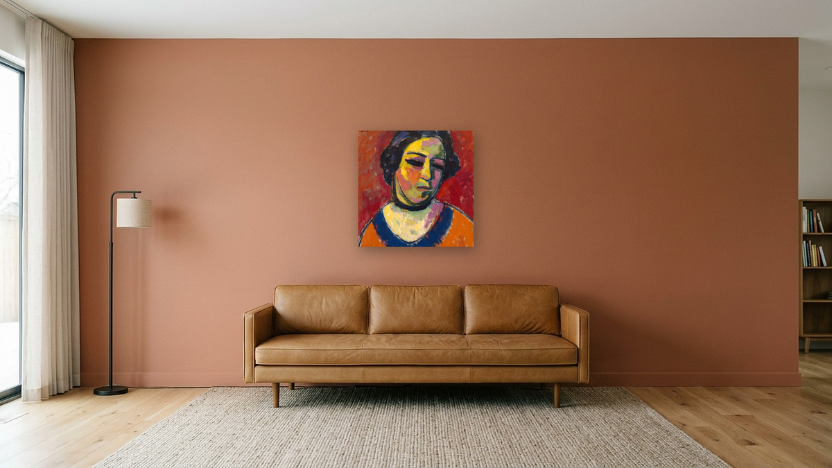 Portrait of a Woman by Alexei Jawlensky, shown at 32 × 32 in (81.3 × 81.3 cm) as gallery-wrapped canvas, media room
