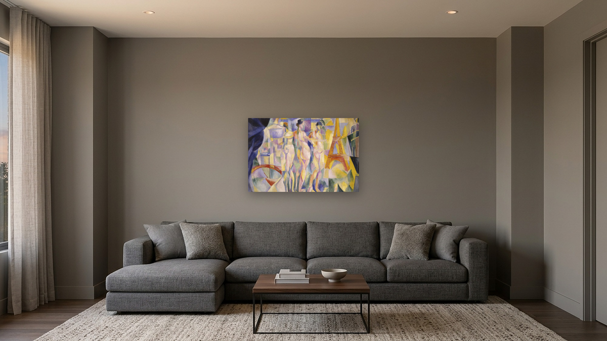 La Ville de Paris by Robert Delaunay, shown at 28 × 42 in (71.1 × 106.7 cm) as gallery-wrapped canvas, media room