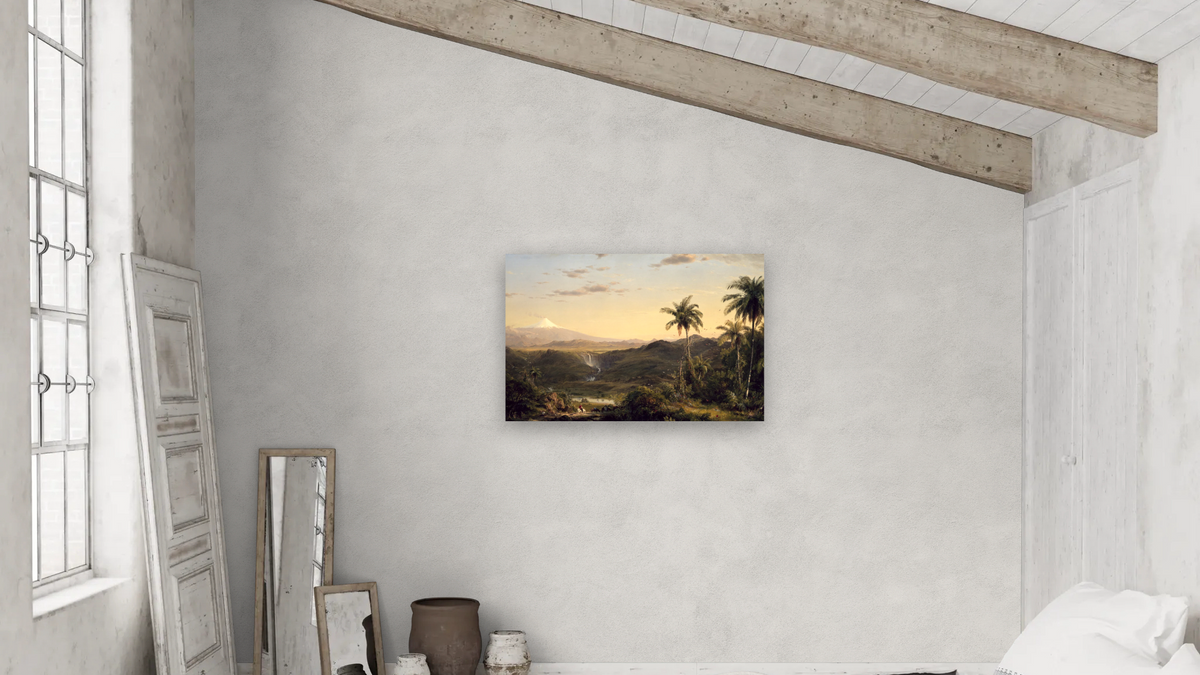 Cotopaxi by Frederic Edwin Church, shown at 28 × 42 in (71.1 × 106.7 cm) as gallery-wrapped canvas, bedroom