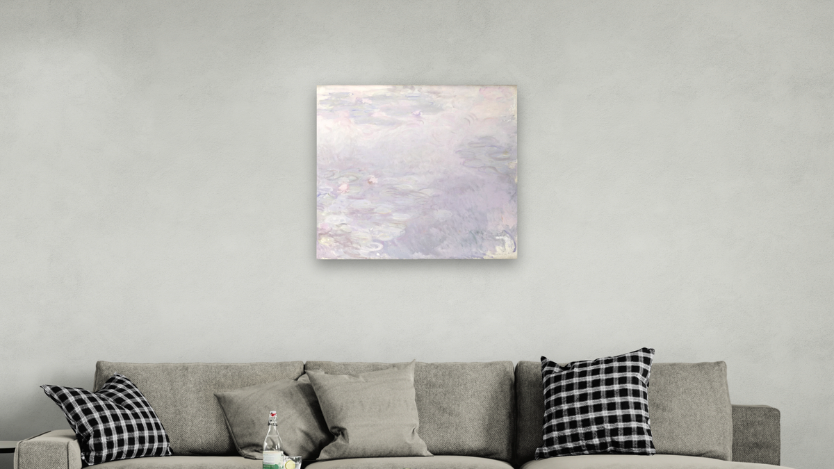 Pale Water Lilies by Claude Monet, shown at 32 × 32 in (81.3 × 81.3 cm) as gallery-wrapped canvas, living
