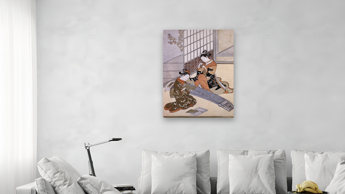 Playing the Koto by Suzuki Harunobu, shown at 30 × 40 in (76.2 × 101.6 cm) as gallery-wrapped canvas, living