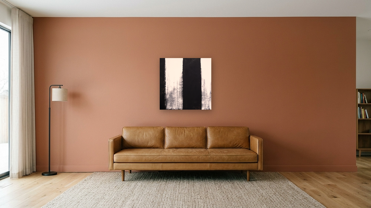Black and White 4 by Tayt Modern, shown at 32 × 32 in (81.3 × 81.3 cm) as gallery-wrapped canvas, media room