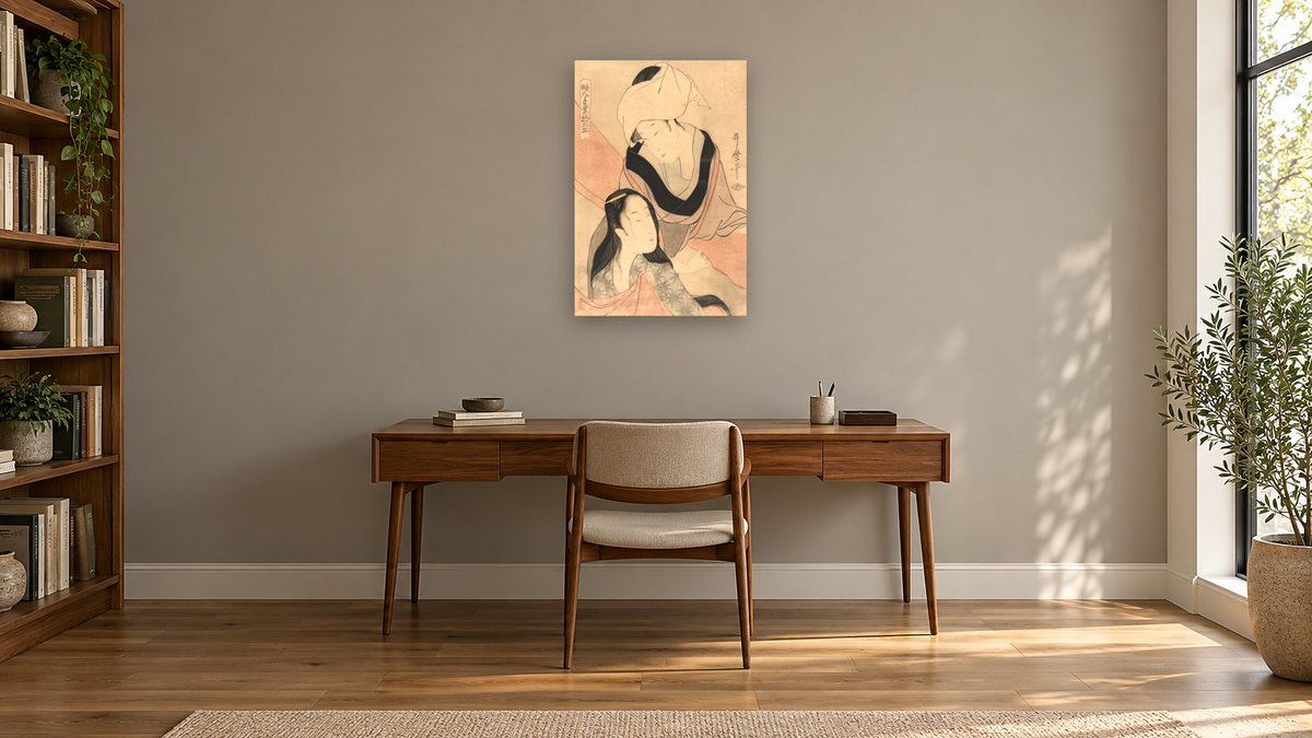Hanging laundry to dry by Kitagawa Utamaro, shown at 28 × 42 in (71.1 × 106.7 cm) as gallery-wrapped canvas, library