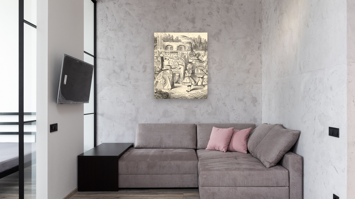 Off with her head, from 'Alice's Adventures in Wonderland' by Lewis Carroll by John Tenniel, shown at 32 × 40 in (81.3 × 101.6 cm) as gallery-wrapped canvas, media room