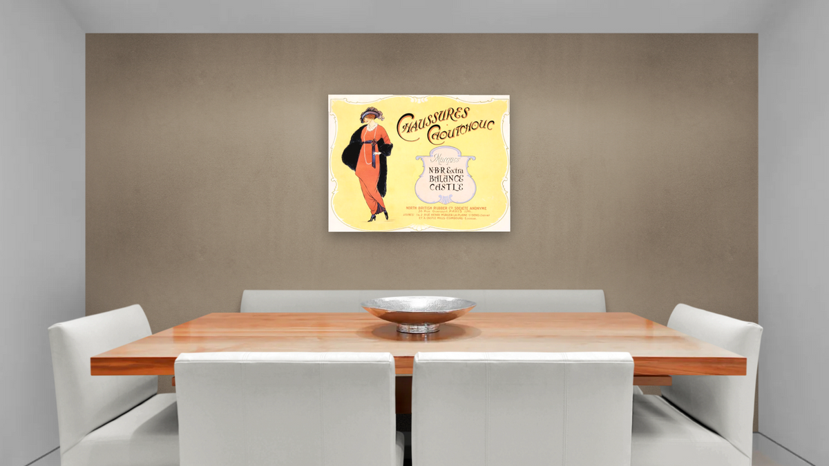 Chaussures Caoutchouc Advertisement, shown at 32 × 40 in (81.3 × 101.6 cm) as gallery-wrapped canvas, dining