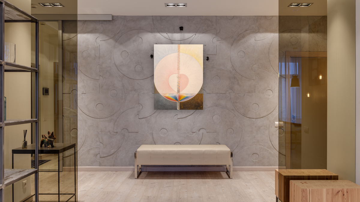 Group IX/UW, No. 25, The Dove, No. 1 by Hilma af Klint, shown at 30 × 40 in (76.2 × 101.6 cm) as gallery-wrapped canvas, hallway