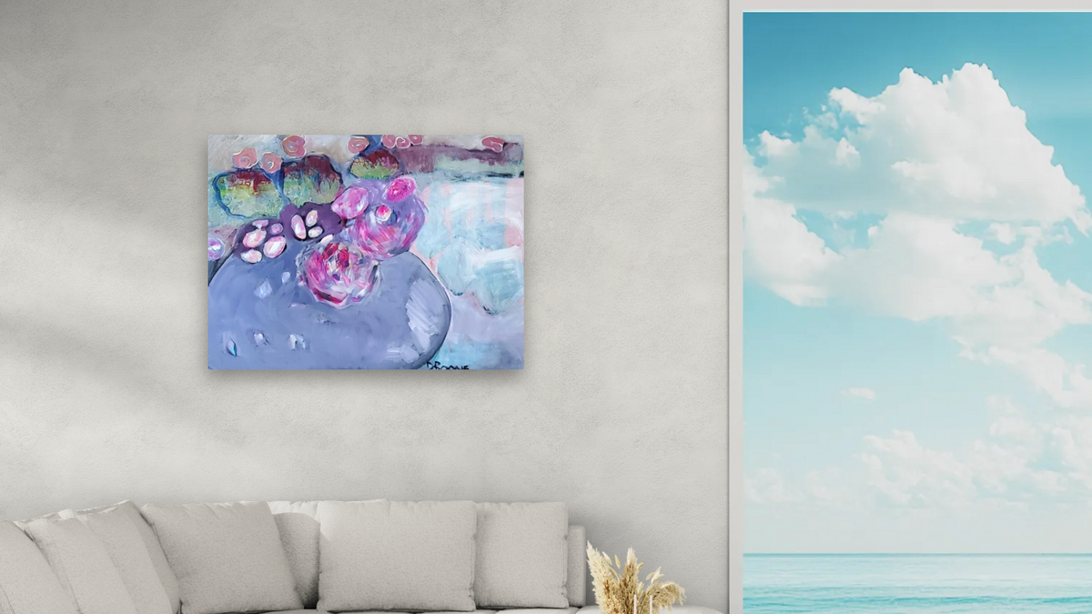 Pink Poppies by Diane Boone, shown at 30 × 40 in (76.2 × 101.6 cm) as gallery-wrapped canvas, living