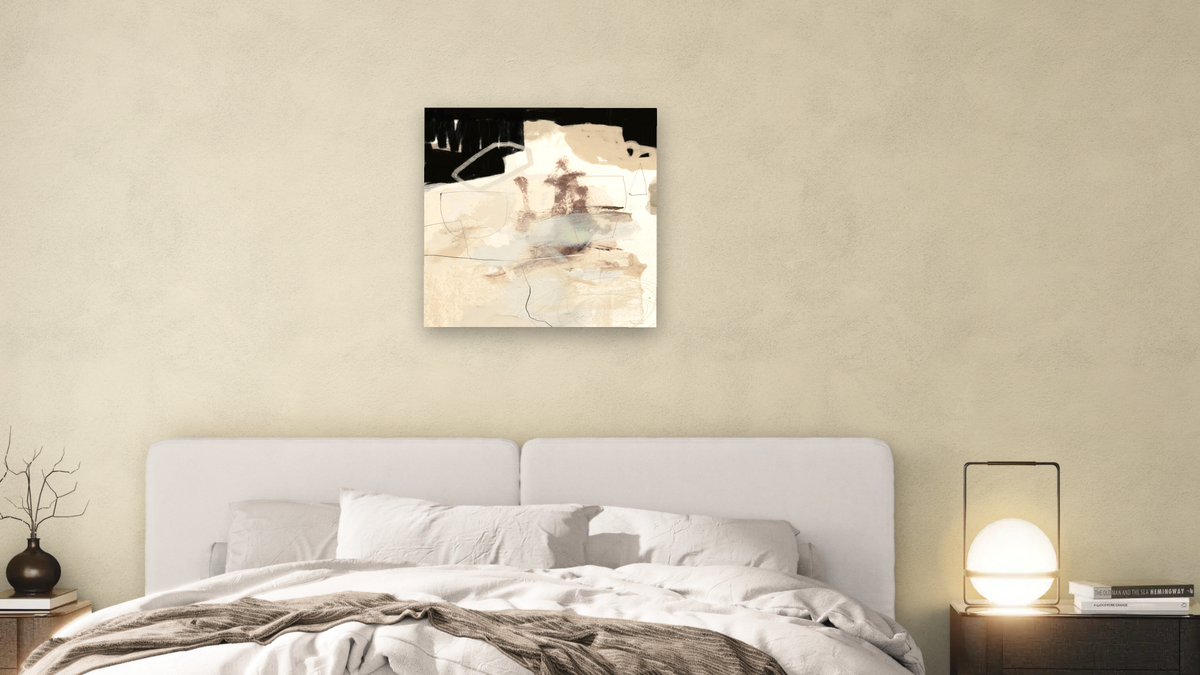 Workshop 2 by Dan Hobday, shown at 32 × 32 in (81.3 × 81.3 cm) as gallery-wrapped canvas, bedroom