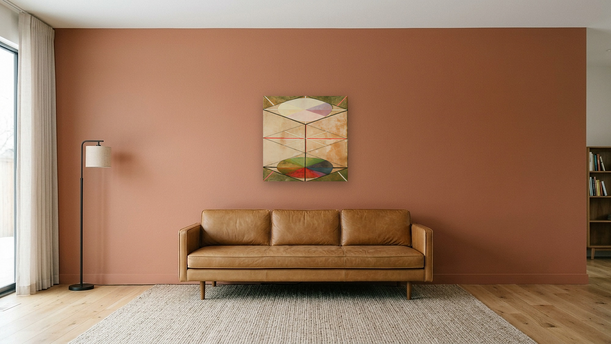 Group IX/SUW, No. 23, The Swan by Hilma af Klint, shown at 32 × 32 in (81.3 × 81.3 cm) as gallery-wrapped canvas, media room