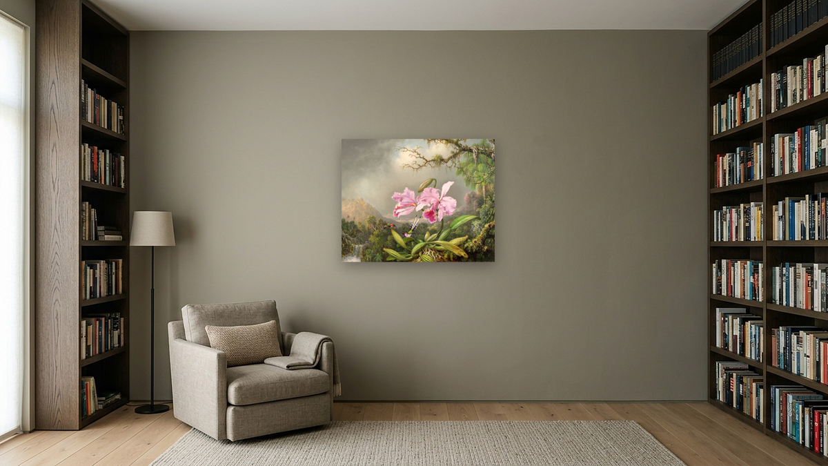 Study of an Orchid by Martin Johnson Heade, shown at 32 × 40 in (81.3 × 101.6 cm) as gallery-wrapped canvas, library