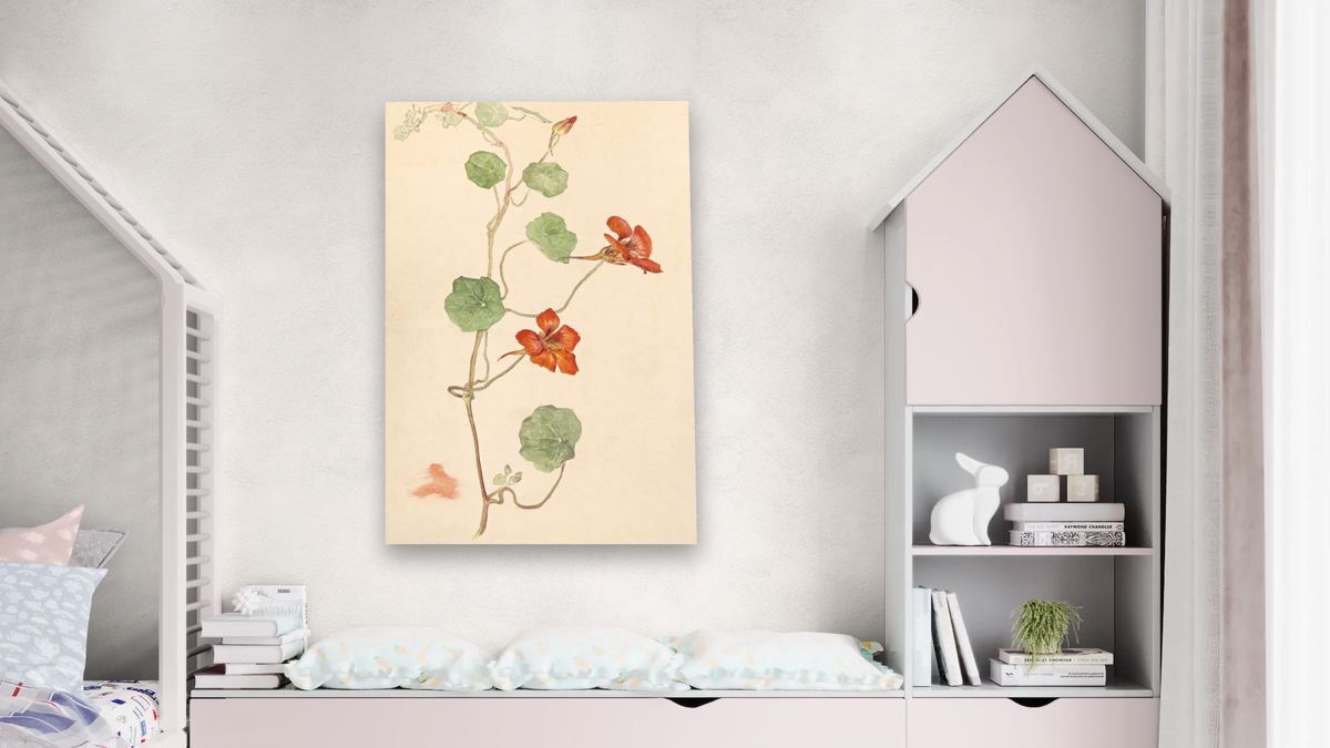 Botanical Drawing by Hilma af Klint, shown at 28 × 42 in (71.1 × 106.7 cm) as gallery-wrapped canvas, bedroom