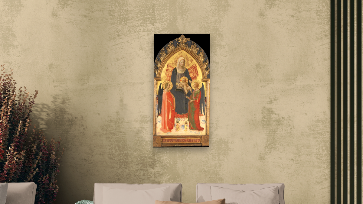 Altarpiece with the Madonna and Child with Two Angels by Fra Angelico, shown at 20 × 40 in (50.8 × 101.6 cm) as gallery-wrapped canvas, living