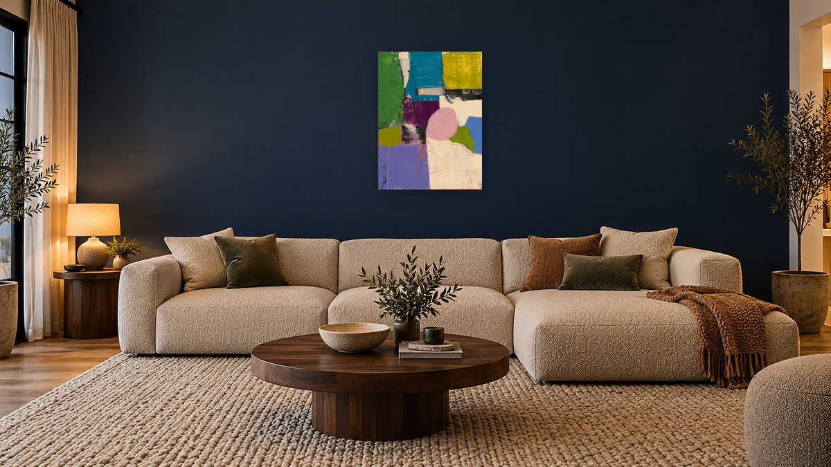 Shapes by Louise Gaskill, shown at 30 × 40 in (76.2 × 101.6 cm) as gallery-wrapped canvas, media room