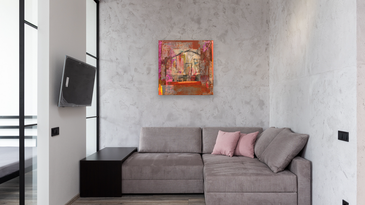 Fading Fast by Dobee Snowber, shown at 32 × 32 in (81.3 × 81.3 cm) as gallery-wrapped canvas, media room