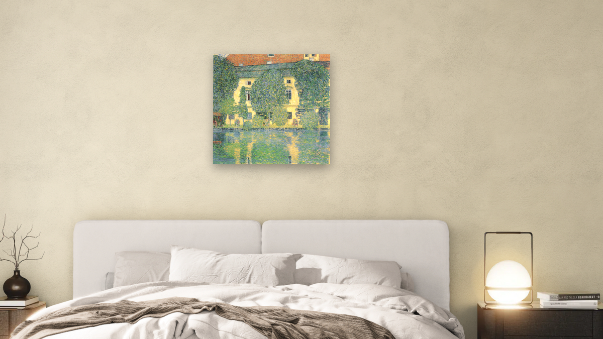 The Schloss Kammer on the Attersee III by Gustav Klimt, shown at 32 × 32 in (81.3 × 81.3 cm) as gallery-wrapped canvas, bedroom