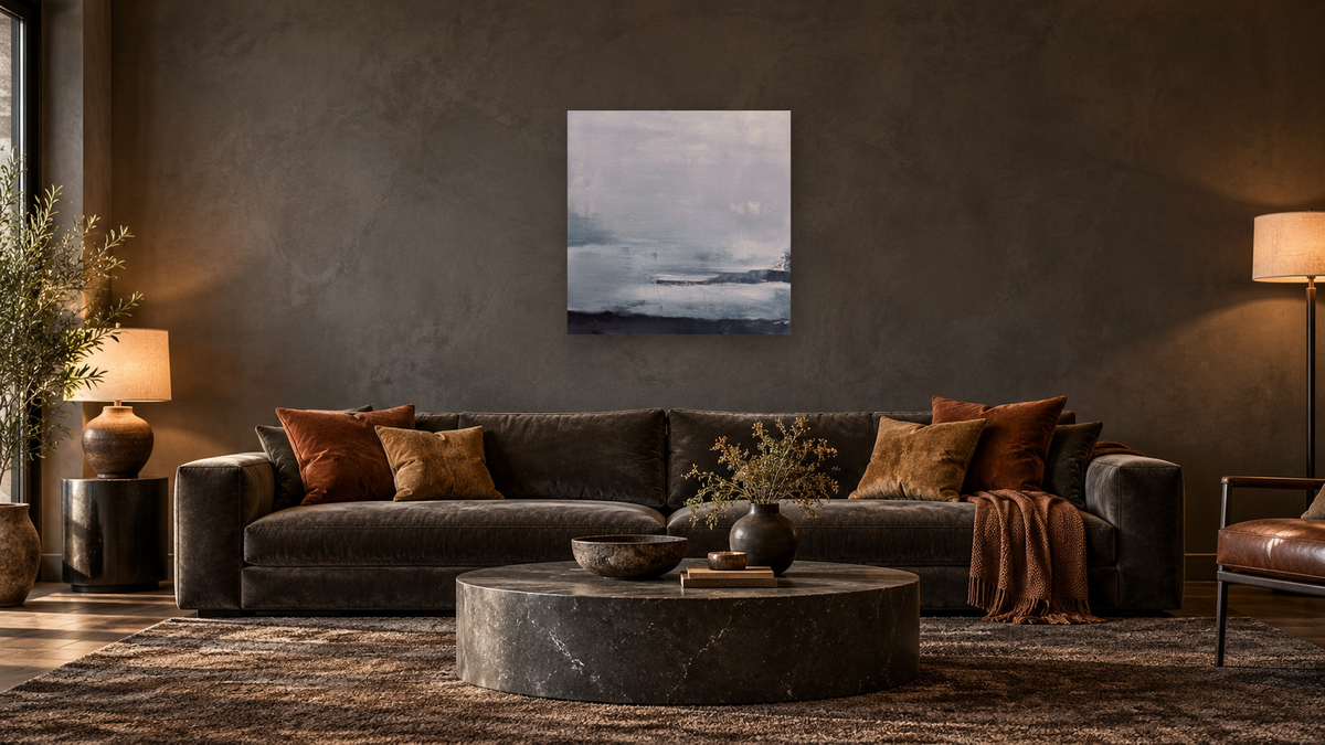 No. 381 by Michelle Oppenheimer, shown at 32 × 32 in (81.3 × 81.3 cm) as gallery-wrapped canvas, den