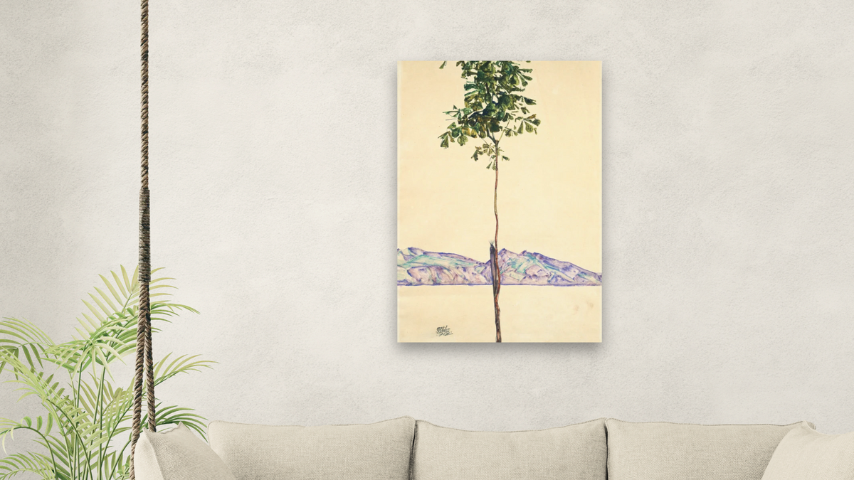 Little Tree (Chestnut Tree at Lake Constance) by Egon Schiele, shown at 28 × 42 in (71.1 × 106.7 cm) as gallery-wrapped canvas, living