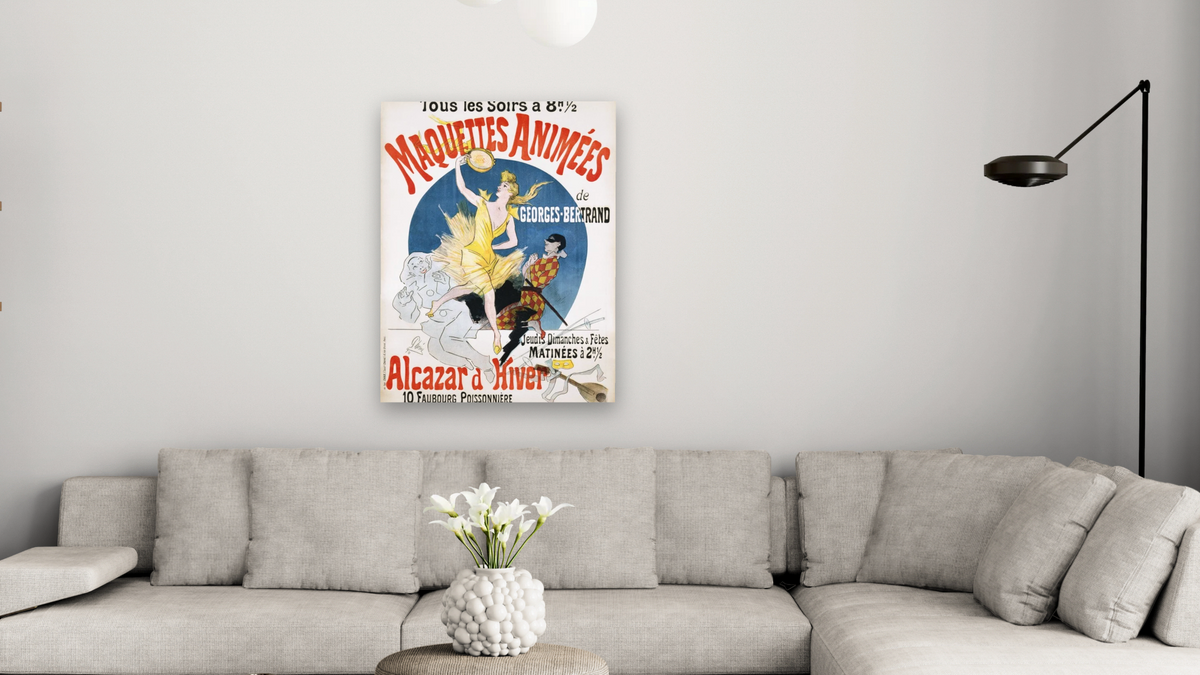 Maquettes Animees de Georges Bertrand Poster by Jules Chéret, shown at 30 × 40 in (76.2 × 101.6 cm) as gallery-wrapped canvas, living