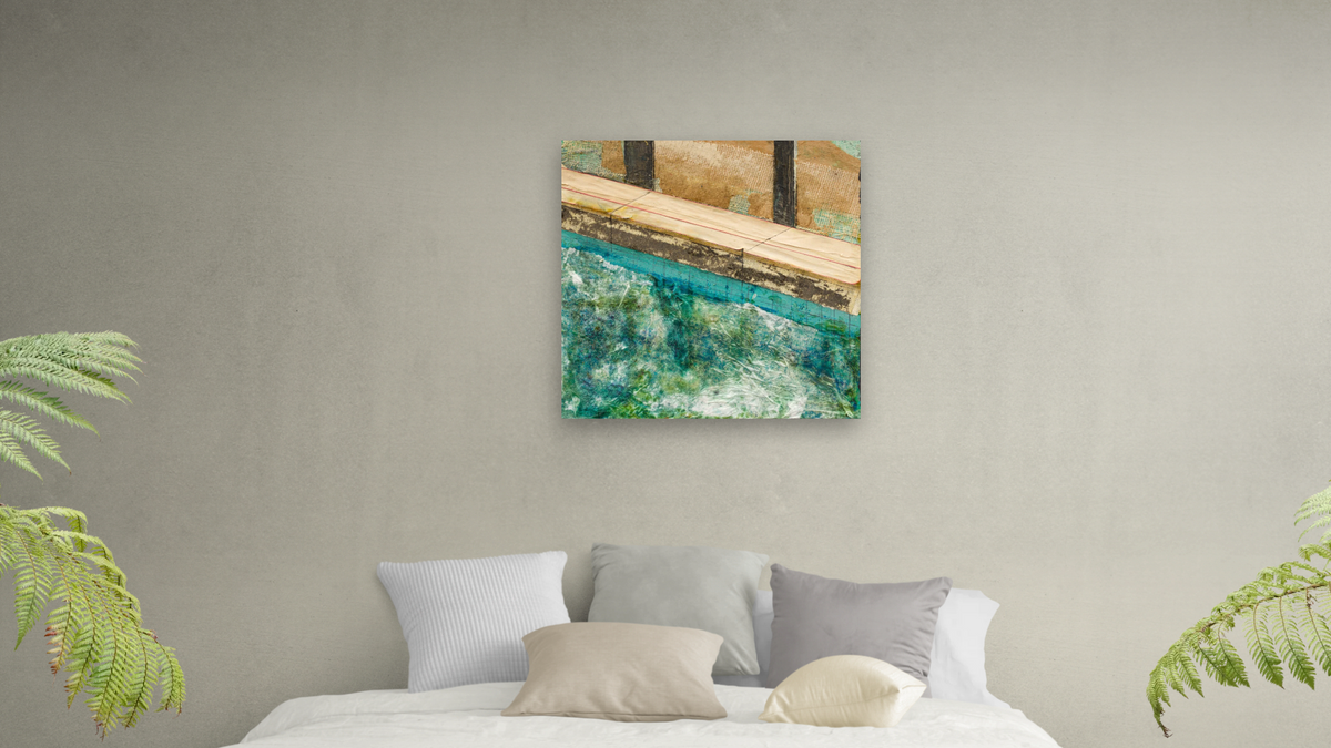 Deep Plunge by Dobee Snowber, shown at 32 × 32 in (81.3 × 81.3 cm) as gallery-wrapped canvas, bedroom