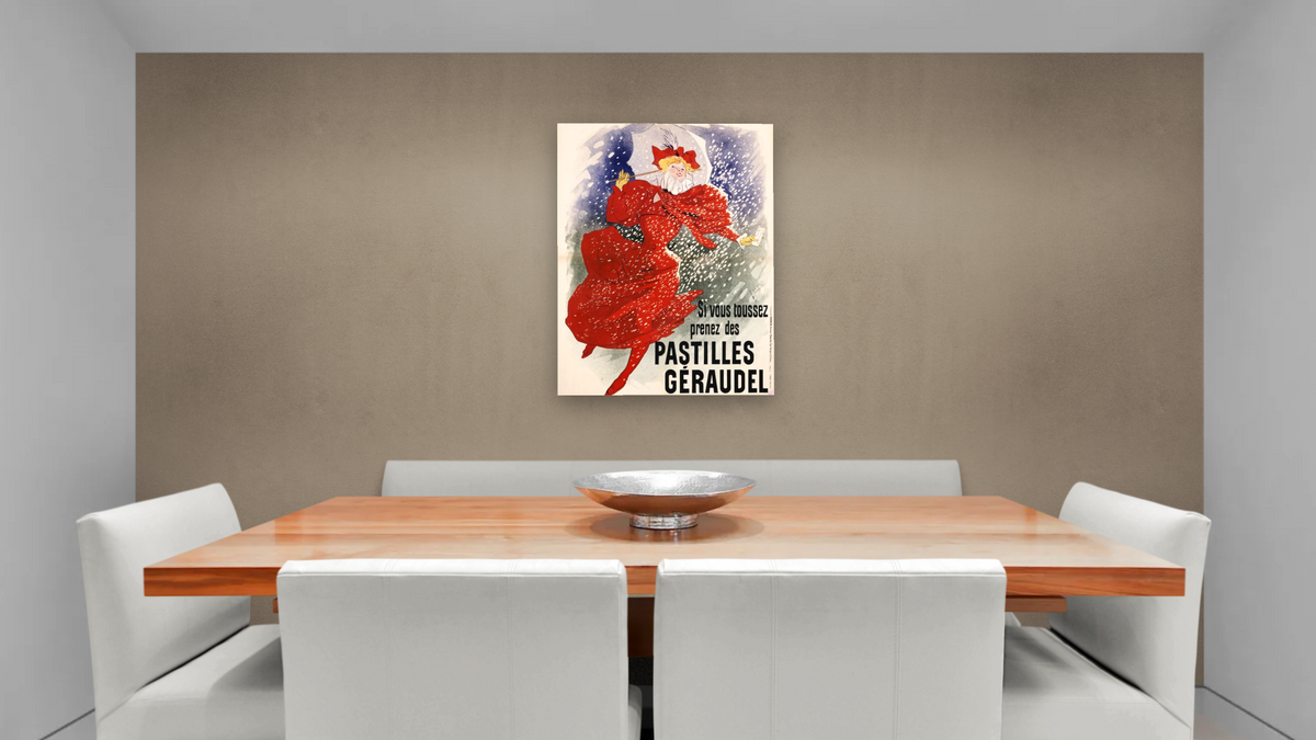 Pastilles Geraudel Poster by Jules Chéret, shown at 30 × 40 in (76.2 × 101.6 cm) as gallery-wrapped canvas, dining