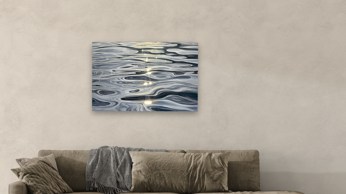 Guided by Light, shown at 28 × 42 in (71.1 × 106.7 cm) as gallery-wrapped canvas, living