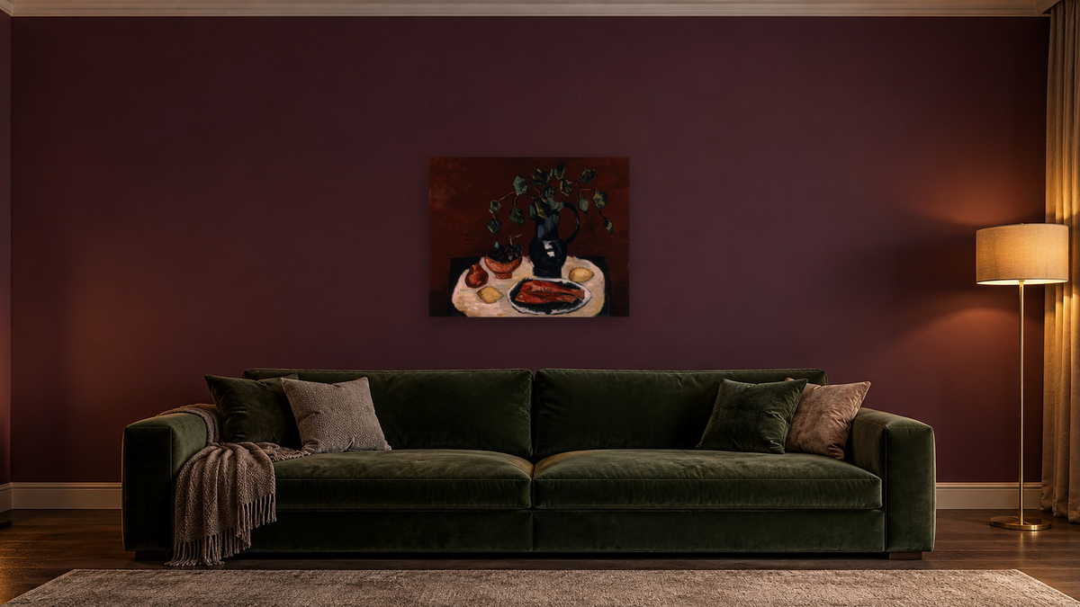 New England Still Life by Marsden Hartley, shown at 32 × 40 in (81.3 × 101.6 cm) as gallery-wrapped canvas, den