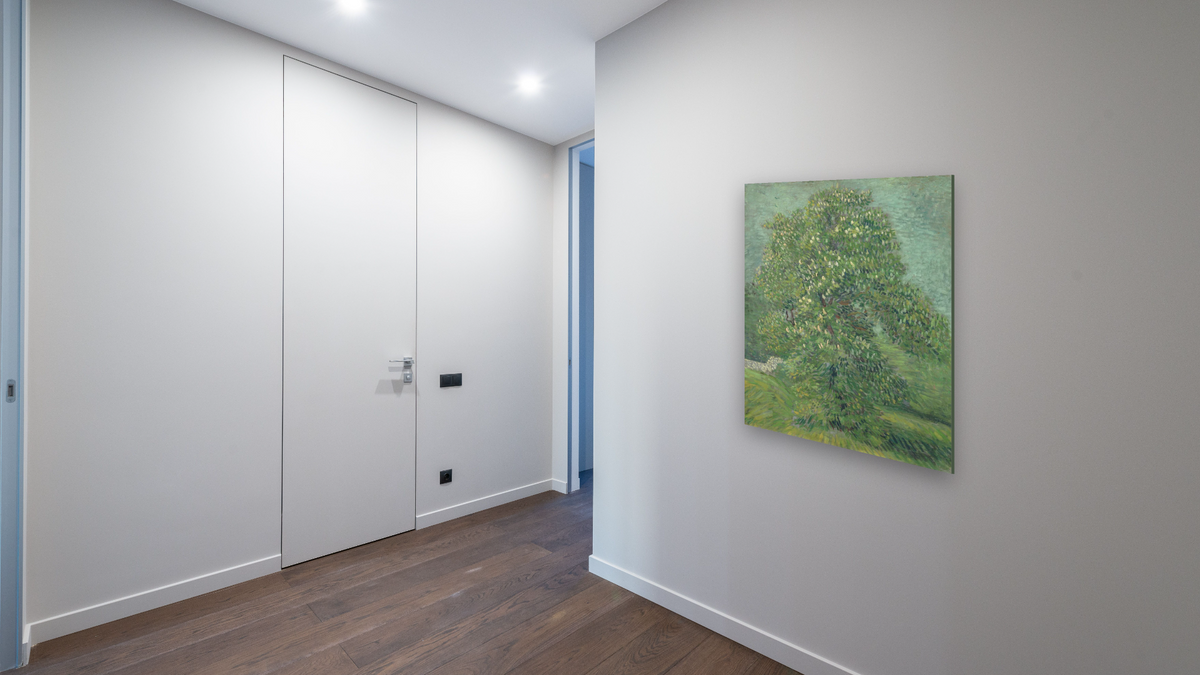 Horse Chestnut Tree in Blossom by Vincent van Gogh, shown at 32 × 40 in (81.3 × 101.6 cm) as gallery-wrapped canvas, hallway