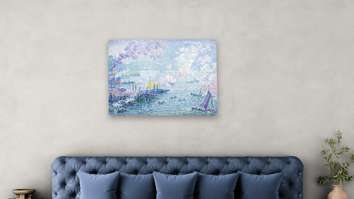 The Port of Rotterdam by Paul Signac, shown at 30 × 40 in (76.2 × 101.6 cm) as gallery-wrapped canvas, bedroom
