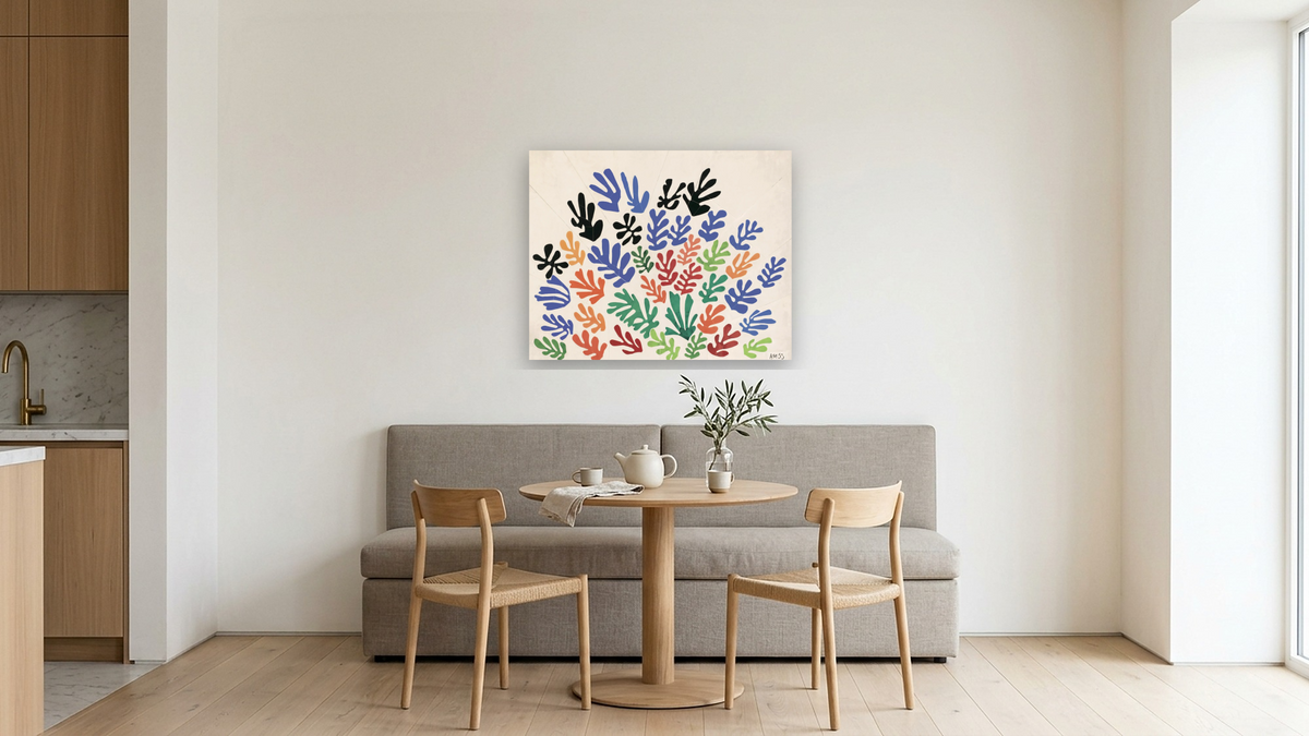 La Gerbe by Henri Matisse, shown at 32 × 40 in (81.3 × 101.6 cm) as gallery-wrapped canvas, kitchen