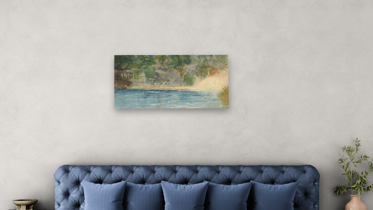 Blue Spring, Florida by Winslow Homer, shown at 20 × 40 in (50.8 × 101.6 cm) as gallery-wrapped canvas, bedroom