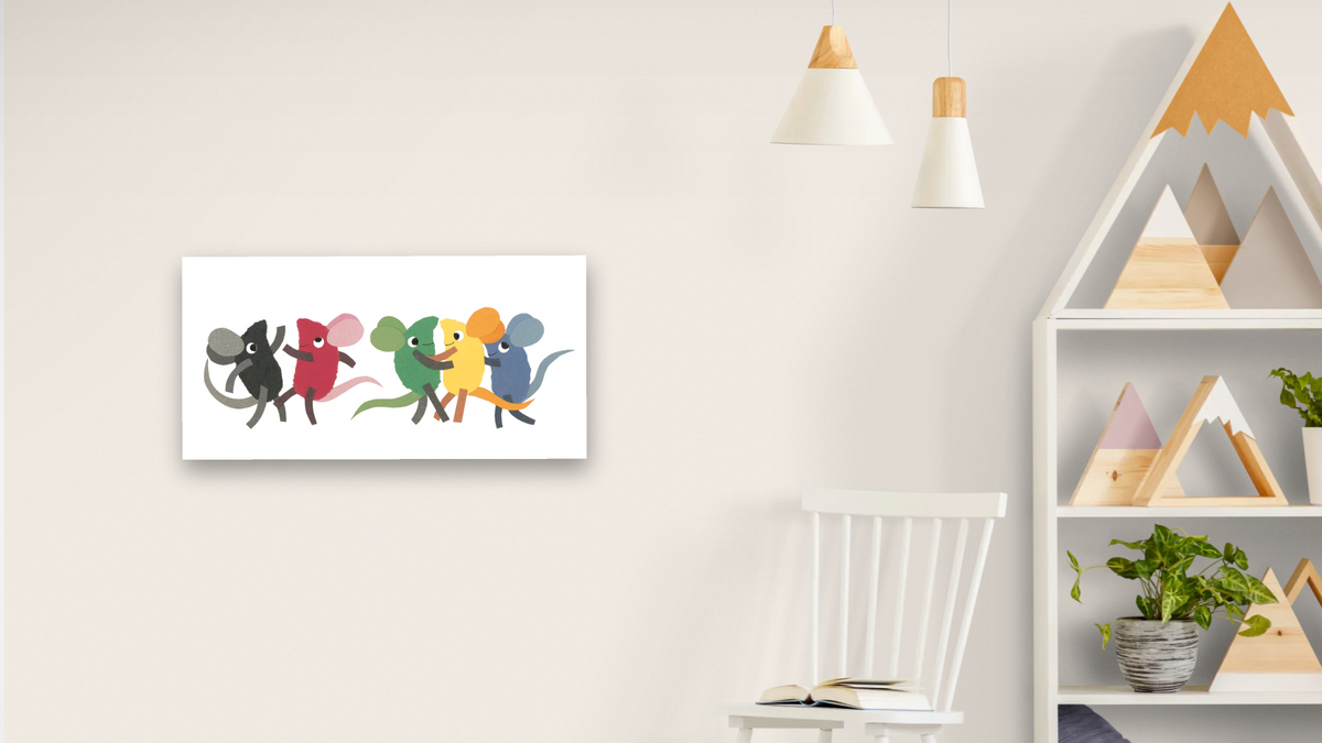 Colors, Numbers, Letters II by Leo Lionni, shown at 20 × 40 in (50.8 × 101.6 cm) as gallery-wrapped canvas, nursery