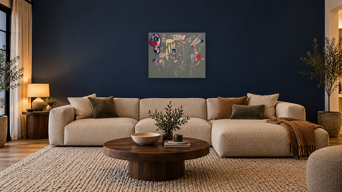 Various Actions, shown at 32 × 40 in (81.3 × 101.6 cm) as gallery-wrapped canvas, media room