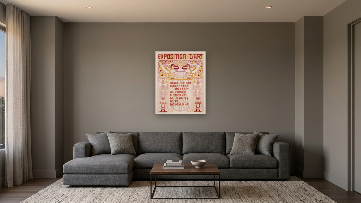 Exposition d'Art Poster by Adolphe Louis Charles Crespin, shown at 32 × 40 in (81.3 × 101.6 cm) as gallery-wrapped canvas, media room