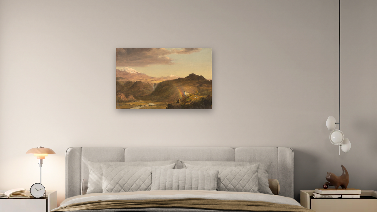 South American Landscape by Frederic Edwin Church, shown at 28 × 42 in (71.1 × 106.7 cm) as gallery-wrapped canvas, bedroom