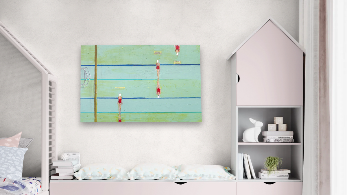 Reflecting Back by Dobee Snowber, shown at 28 × 42 in (71.1 × 106.7 cm) as gallery-wrapped canvas, bedroom