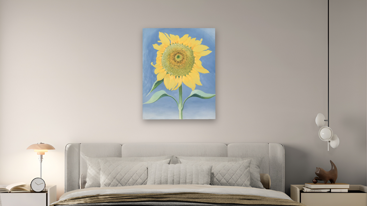 Sunflower, New Mexico, I by Georgia O'Keeffe, shown at 32 × 40 in (81.3 × 101.6 cm) as gallery-wrapped canvas, bedroom
