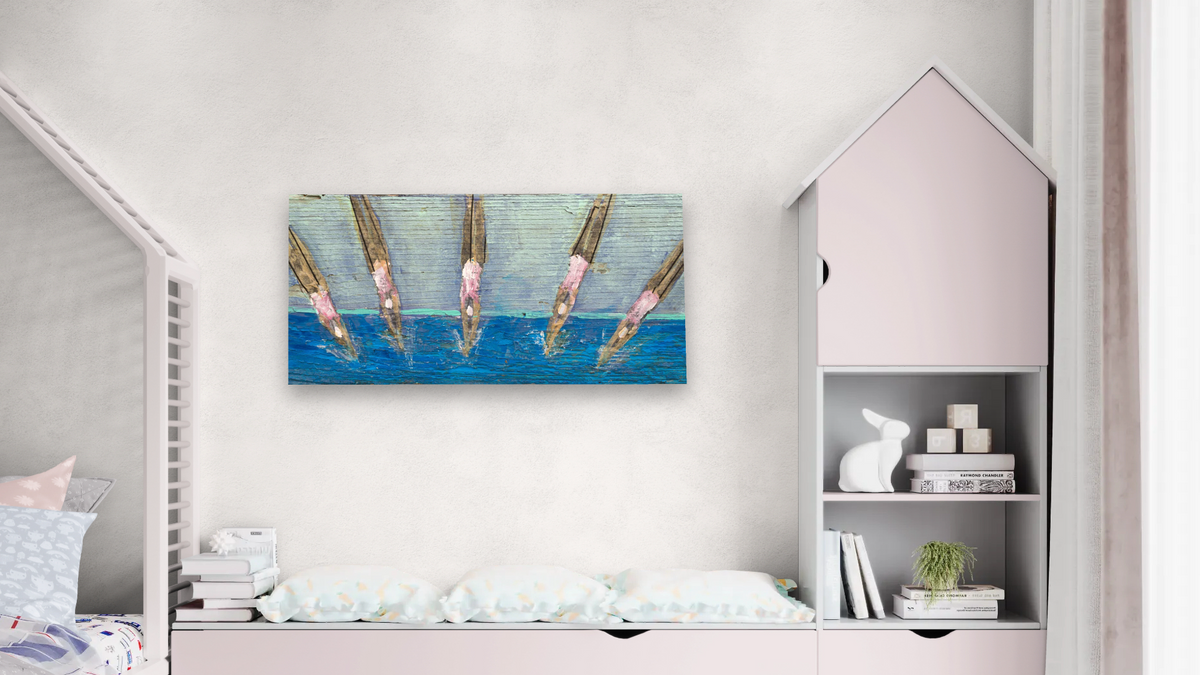 Entry Points by Dobee Snowber, shown at 20 × 40 in (50.8 × 101.6 cm) as gallery-wrapped canvas, bedroom