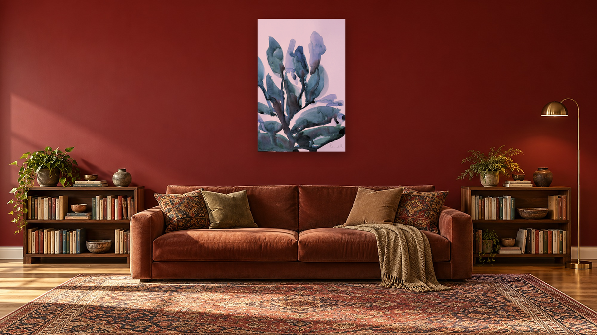 Blue Plant by Dan Hobday, shown at 28 × 42 in (71.1 × 106.7 cm) as gallery-wrapped canvas, library