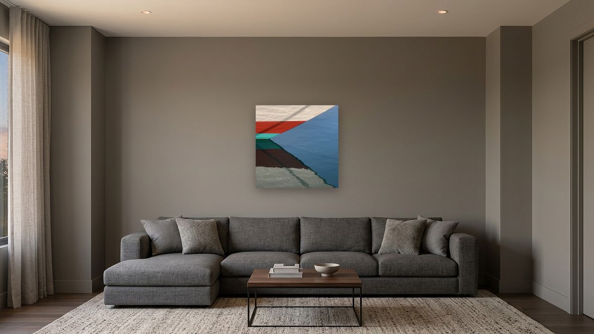 Convergence by Judith Rayl, shown at 32 × 32 in (81.3 × 81.3 cm) as gallery-wrapped canvas, media room
