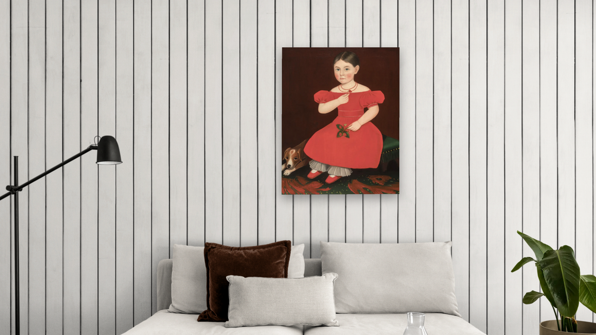 Girl in a Red Dress by Ammi Phillips, shown at 32 × 40 in (81.3 × 101.6 cm) as gallery-wrapped canvas, living