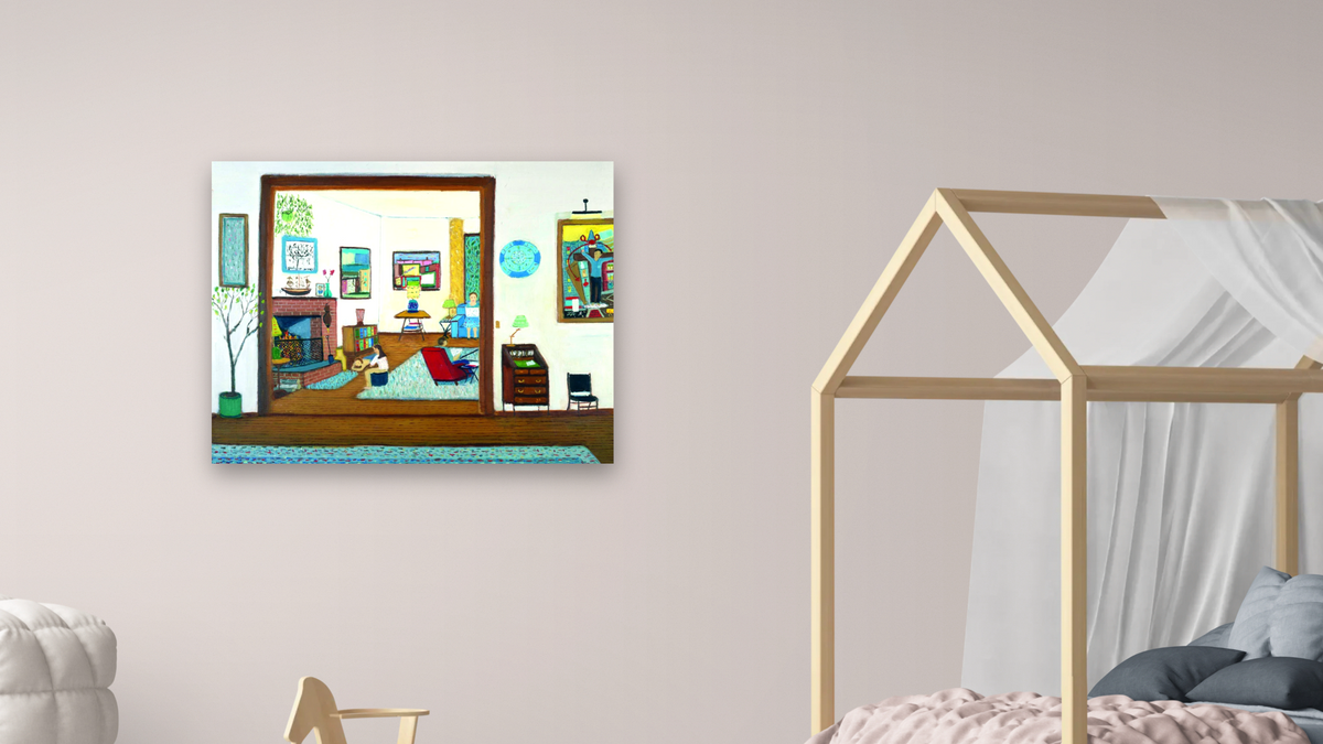 At Home: 15 Chester Street by Ralph Fasanella, shown at 32 × 40 in (81.3 × 101.6 cm) as gallery-wrapped canvas, bedroom