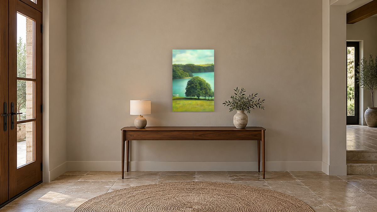 Cornwall by Kirsten Söderlind, shown at 28 × 42 in (71.1 × 106.7 cm) as gallery-wrapped canvas, hallway