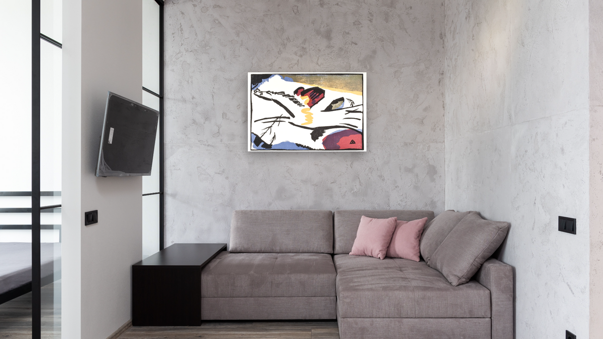 Lyrisches (Lyrical), shown at 28 × 42 in (71.1 × 106.7 cm) as gallery-wrapped canvas, media room